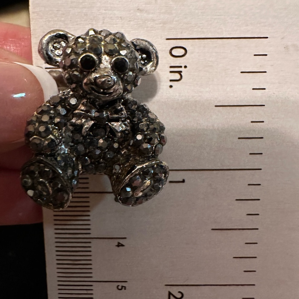 Hematite Teddy Bear Stretch Ring. Silver Tone - image 2
